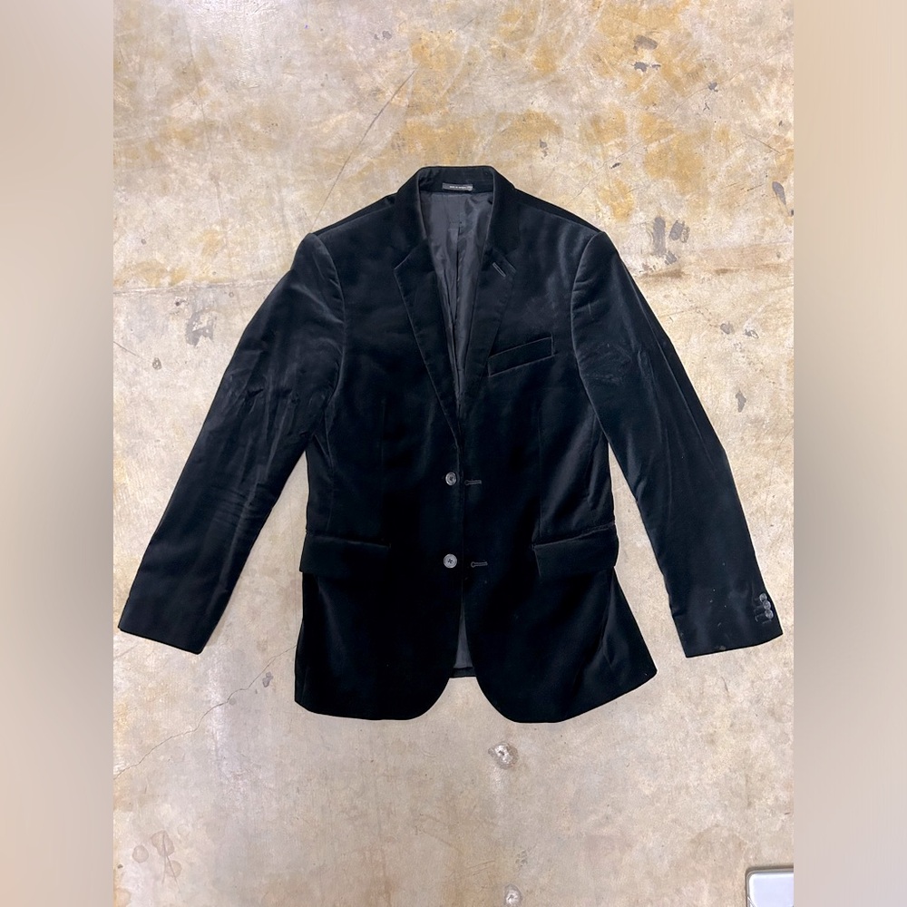 Express slim black velvet tuxedo blazer black